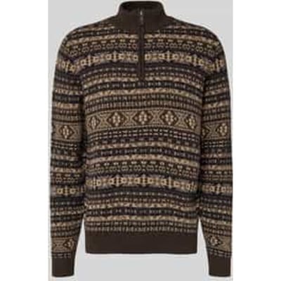 Fynch-Hatton Trui Troyer Zip Fantasy Jacquard Lamswol Dark Chocolate / male