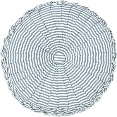 Decoratief Kussen - Rond Sierkussen - Interieur Verfraaien - Geplooid Streeppatroon - 36 cm Rond - Blauw