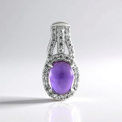 Cavill - 925 Sterling Zilver Geplateerde Hanger - Siberische Amethist 1,14 ct Ovaal Cabochon - Cambodja Zirkonia 1,58 ct - Elegant