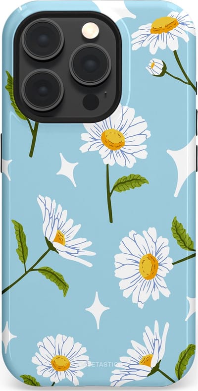 Casetastic hoesje geschikt voor Apple iPhone 15 Pro - MagSafe - Dubbellaagse bescherming - Margrietjes in de Wind - Fashion Case - Lichtblauw Wit Groen