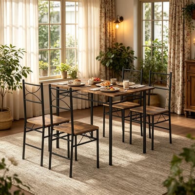 FloraGrace Eettafelset Voor 4 Personen - Modern Design Voor Eetkamer Balkon En Bistro - MDF En Metaal - Rustiek Bruin