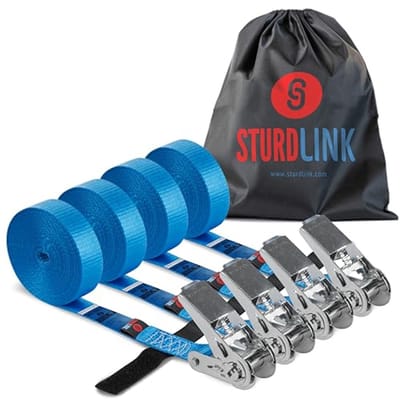 Set van 4 Sjorbanden met Ratelsysteem 25 mm x 5 m - Ideaal voor Auto's, Fietsen en Verhuizingen