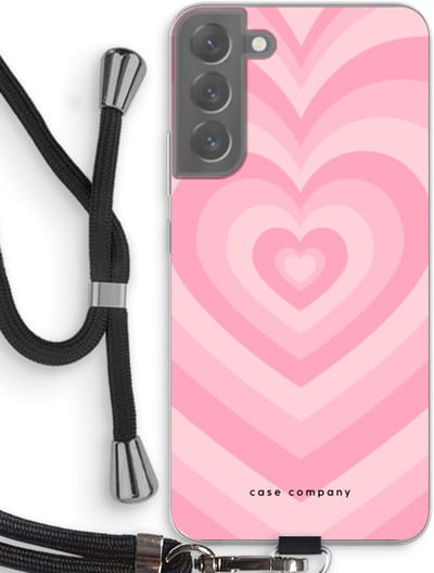 Case Company® - Hoesje met koord geschikt voor Samsung Galaxy S22 Plus hoesje met Koord - Hart Roos - Telefoonhoesje met Zwart Koord - Bescherming aan alle Kanten en Over de Schermrand