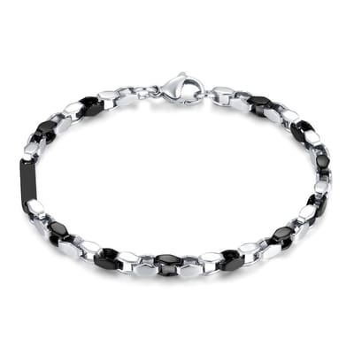 Twice As Nice Armband in edelstaal, schakels, plaatje, zwart staal 21cm