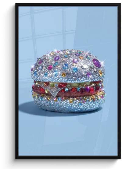 Poster in lijst - Fotolijst 80x120 cm - Posters - Glitters - Hamburger - Blauw - Posterlijst zwart - Decoratie - Wanddecoratie woonkamer - Muurdecoratie slaapkamer