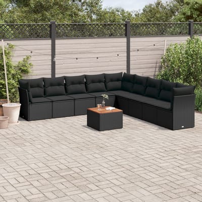vidaXL - 10-delige - Loungeset - met - kussens - poly - rattan - zwart