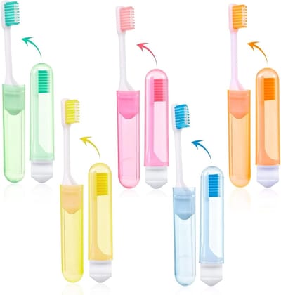 SnelShoppen - Travel Toothbrush Set van 10 - Opvouwbare Tandenborstels met Zachte Haren voor Camping en Reizen - Ergonomisch Ontwerp, Geschikt voor Vo