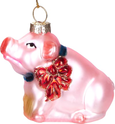 BRUBAKER Geluksvarken met Strik - Handgeschilderde Glazen Kerstbal - Handgeblazen Kerstversiering - Grappige Kersthanger - Kerstboom Decoratie - 6,5 cm