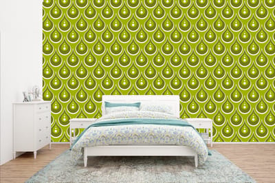 Behang - Fotobehang Patronen - Retro - Regen - Druppel - Groen - Breedte 400 cm x hoogte 240 cm