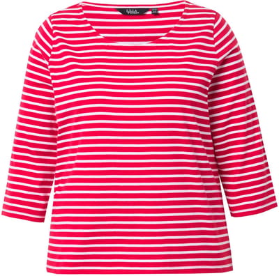 Ulla Popken - Dames - Gestreept shirt klassiek ronde hals 3/4-mouwen - Lychee - Maat 62+