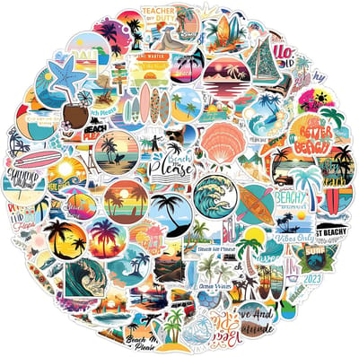 Dailygoods- Strandstickers 120 stuks - Waterdichte Vinyl Stickers - Tropische Oceaan Thema - Surfstickers - Laptop/Waterfles Stickers - Afmetingen 5-8 cm