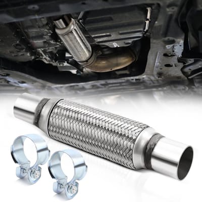 Flexibele RVS Uitlaatbuis 45 x 200 x 300 mm, Golfpijp, Y-Pijp, Universele Reparatiebuis met 2 Klemmen voor Auto en Motor