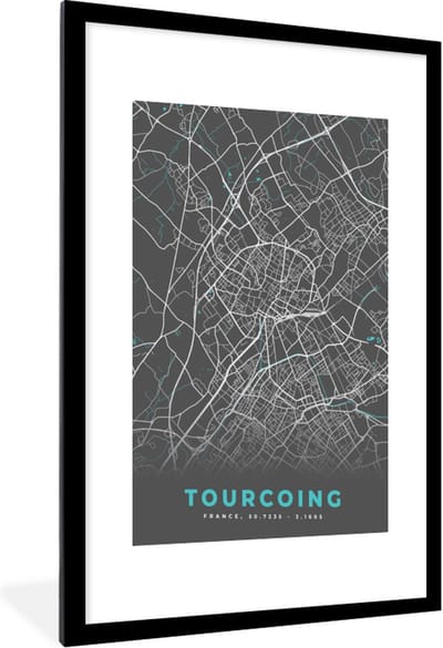 Fotolijst incl. Poster - Frankrijk - Stadskaart - Kaart - Plattegrond - Tourcoing - 60x90 cm - Posterlijst