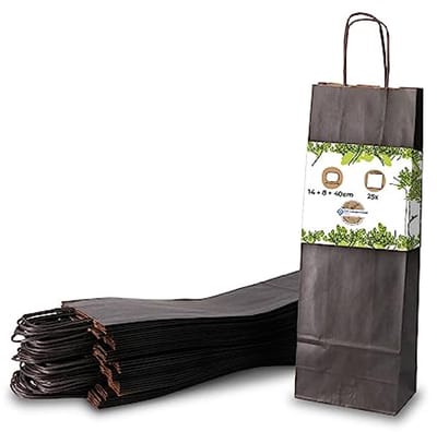 Flessentas voor Wijn en Likeur - Composteerbare Papieren Zakjes - 25 Stuks - 14 + 8 x 40 cm - Duurzaam Cadeauverpakking