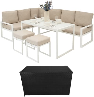Aluminium hoek loungeset & opbergbox - wit - 582l - waterdichte hoes