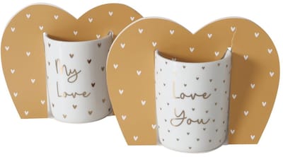 Boltze - Mokken - Bekers - Set van 2 - Porselein - Love you en My Love - 350ml