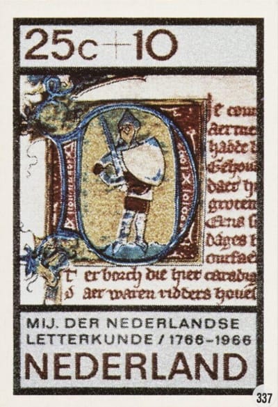 Briefkaart met afbeelding Initiaal, beginletter D postzegel