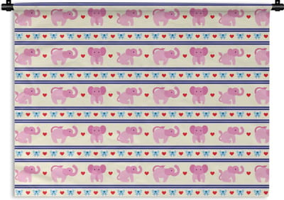 Wandkleed - Wanddoek - Roze - Olifant - Lijn - Design - 60x45 cm - Wandtapijt