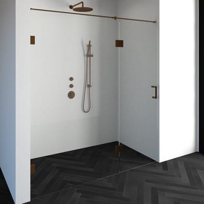Brauer Void - Nisdeur - 2-Delig - Helder Glas - 190 x 200 cm - Omkeerbaar - met Draaideur 70 cm - Aan Glas - incl. Glascoating - PVD Koper