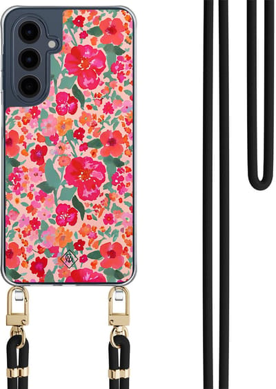 Casimoda® hoesje met zwart koord - Geschikt voor Samsung A16 - Multi Flowers - Afneembaar koord - TPU/polycarbonaat - Multi