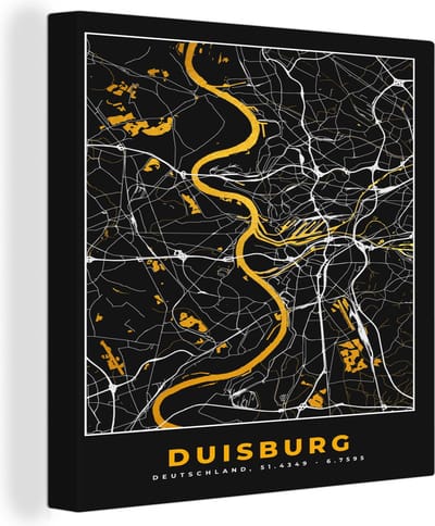 Canvas Schilderij Duisburg - Duitsland - Stadskaart - Kaart - Plattegrond - Goud - 20x20 cm - Wanddecoratie