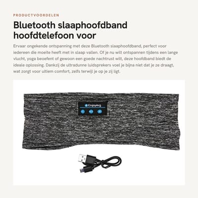 Dailygoods - Bluetooth slaaphoofdband - hoofdtelefoon voor slapen - ultradunne luidsprekers - verstelbaar ontwerp - voor yoga en training - ideaal voo...