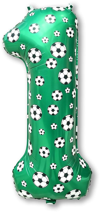 LUQ – Folieballon Voetbal 1 Jaar – 86 cm – Groen-Zwart-Wit – Football Party Versiering – Feest Decoratie – Helium Ready