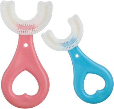 2 Stuks U-Vormige Kindertandenborstel Zacht Trainingsmodel Voor Peuters 2-6 Jaar (Blauw & Roze)