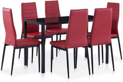 Eetkamerset 7-delig Tafel met 6 Stoelen Kunstleer Bordeauxrood