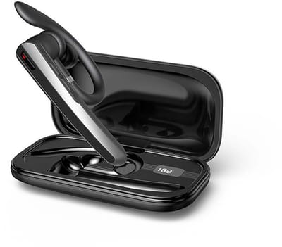 ENC Noise Cancelling Bluetooth Headset met één Oor - Zwart, 360° Draaibare Oorhaak, Lange Batterijduur