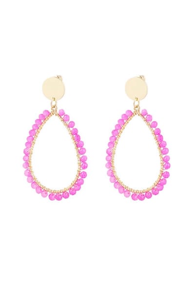 Oorbellen - Yehwang - Goud - Roze - Kralen - Statement oorbellen - Stainless steel sieraden