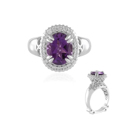 Cavill - Zilveren Ring - 925 Sterling Zilver - Zambia Amethist 1,935 ct Ovaal - 22 Cambodja Zirkonia's Pavé - Elegant Damesring Luxe Sieraad