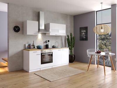 Goedkope keuken 210  cm - complete keuken met apparatuur Malia  - Wit/Wit - soft close - keramische kookplaat    - afzuigkap - oven    - spoelbak