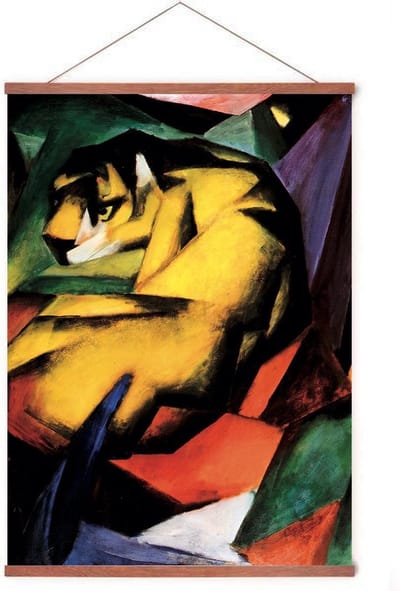 Poster In Posterhanger - Tiger - Kader Hout - Franz Marc - Dieren - Tijger - 70x50 cm - Ophangsysteem