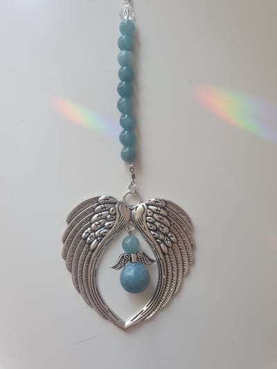 Guardian Angel Wings, Aquamarijn ( Auto hanger, Raamhanger ) Half edel steen, bescherm engel, raam decoratie, meditatie engel, Feng Shui, Kerst engel, baby shower cadeau, kerst pakket cadeau, geluk engel