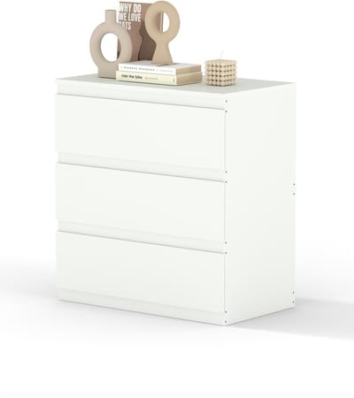 Dailygoods- Commode met 3 Laden - Wit - Opbergkast - Dressoir - Anti-kantelbescherming - 70 x 40 x 75 cm - MDF Materiaal