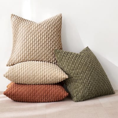 Famanu - Set van 4 corduroy kussenslopen, decoratieve kussenhoezen, moderne bankkussensoop, kussens, bankkussens voor bank, sierkussen, woonkamer, slaapkamer, 40 x 40 cm, bruin groene serie