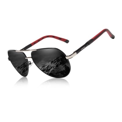 KINGSEVEN 725 Zonnebril - Pilotenbril - Goud Frame met Spiegelzwarte Lenzen & Rode Pootjes