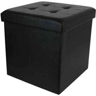 SoBuy Poef met Opbergruimte - 48 x 48 x 48 cm - Zwart