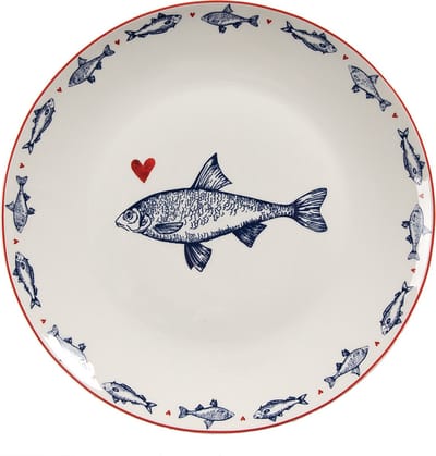 Clayre & Eef Ontbijtbord Ø 20 cm Wit Blauw Porselein Vissen