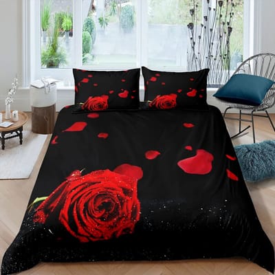 Rode Roos Dekbedovertrek Set Roos Bloemenprint Beddengoed Set Romantische Frisse Stijl King Size Dekbedovertrek met Kussenslopen voor Geliefden 135x200cm 2pcs