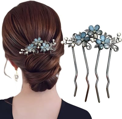 Elegante Bloemen Haarspeld met Strass Steentjes voor Vrouwen - Decoratieve Metalen Bloem Haar Kam voor Opsteekkapsels