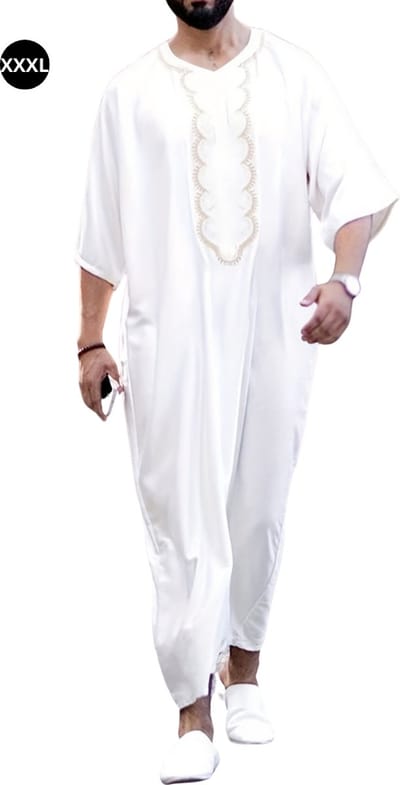 Livano Moslim Kleding - Djellaba Heren - Islamitische Kleding - Alhamdulillah - Arabisch Mannen Kaftan - Wit - Maat XXXL
