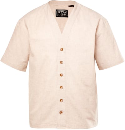 STHUGE - Heren - Linnenlook-overhemd halflange mouwen boxy oversized fit - Beige - Maat 3XL