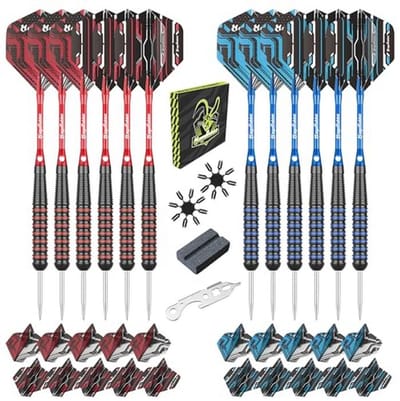 Stalen tip dartset 12 stuks - 22 gram met metalen dartpijlen en dartaccessoires