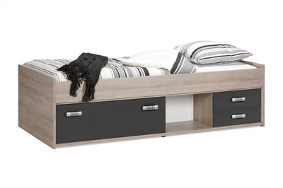Beter Bed Basic Kajuitbed Pep - Kinderbed met opbergladen - 90x200cm - Eiken/Anatraciet