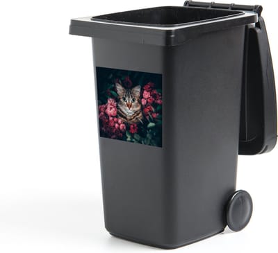 Container sticker Kat - Bloemen - Dieren - Botanisch - 40x40 cm - Kliko sticker