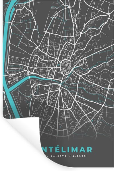 Muurstickers - Sticker Folie - Montélimar - Frankrijk - Stadskaart - Kaart - Plattegrond - 20x30 cm - Plakfolie - Muurstickers Kinderkamer - Zelfklevend Behang - Zelfklevend behangpapier - Stickerfolie