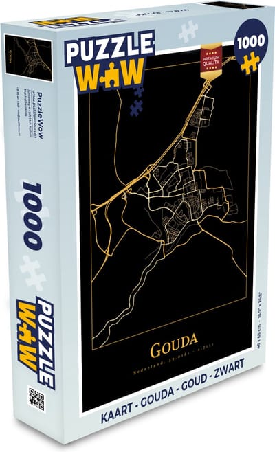 Puzzel Kaart - Gouda - Goud - Zwart - Legpuzzel - Puzzel 1000 stukjes volwassenen