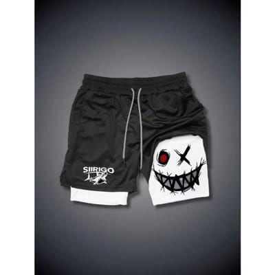 Zomervakantie Heren Smiley Face Bedrukte Shorts Dubbellaags Fitness Vakantie Casual Strand Casual Broek XL